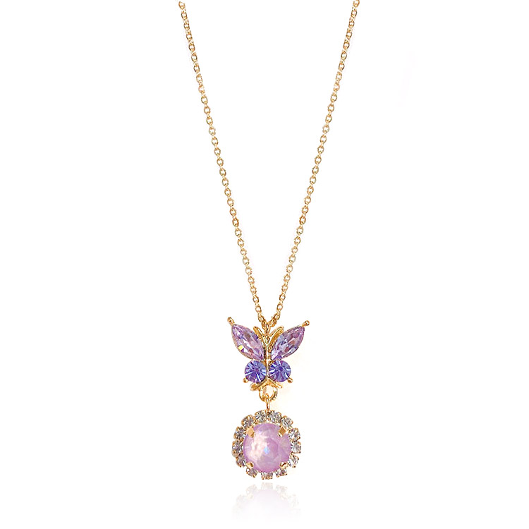 Gold Plated Pink Butterfly Necklace